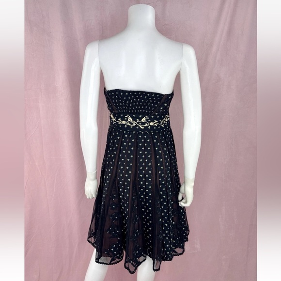 Lithe Anthropologie Womens Black Brown Floral Strapless Dress Size 6 Boho Lace - Picture 3 of 6
